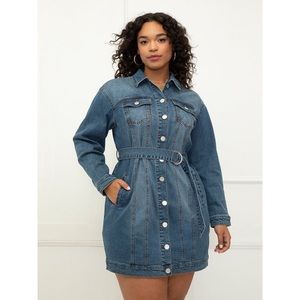 NWT; ELOQUII Elements Women's Plus Size Belted Denim Dress; Sz 14; Medium Wash